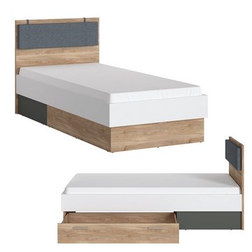 Lomadox Jugendzimmer-Set TOMAR-129, (Sparset, 4-tlg), Komplett Set mit 90cm Bett, Eiche mit weiß und grau