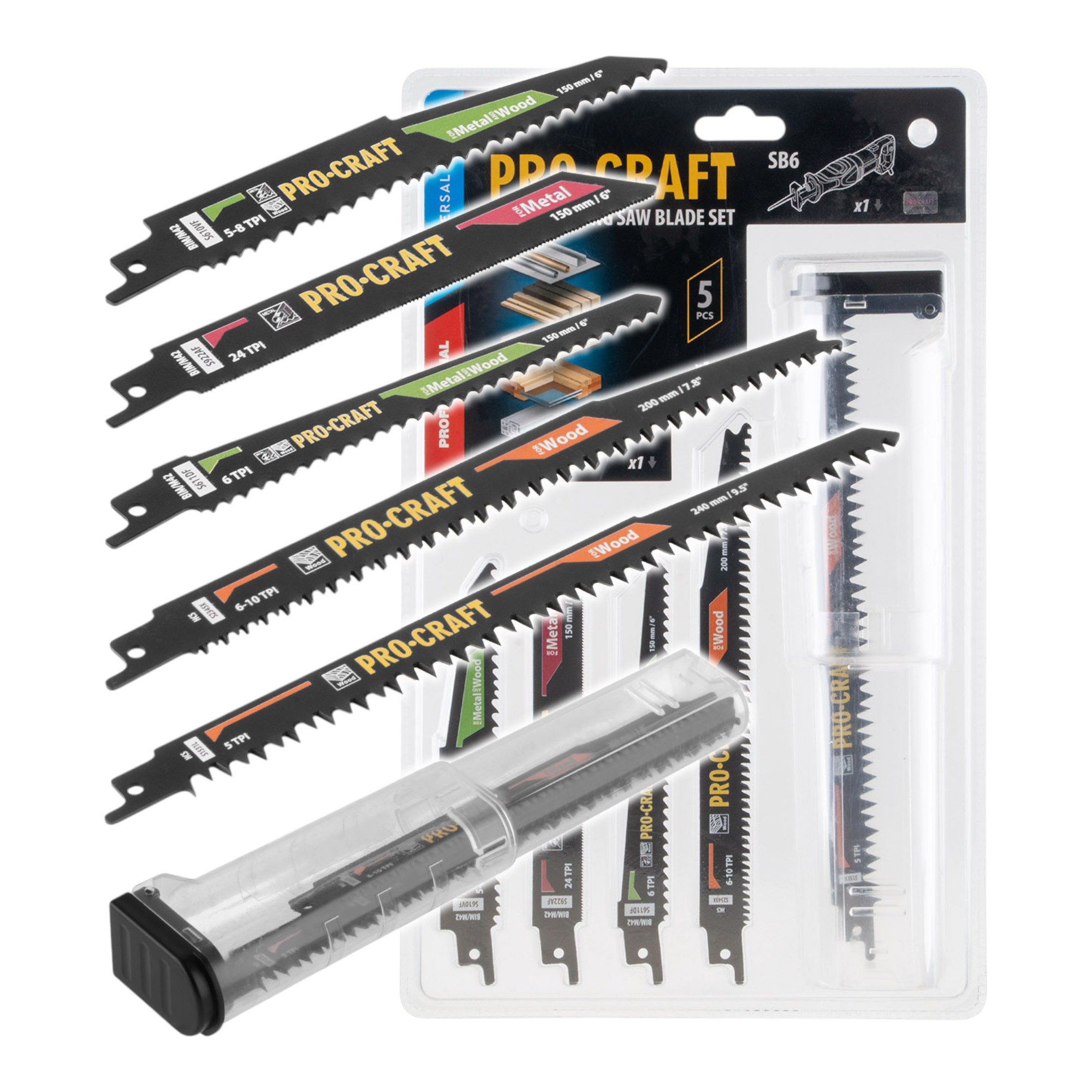 PRO CRAFT Säbelsägeblatt SB6 Set 5 tlg. 150 - 240 mm für Holz / Metall / Kunststoff