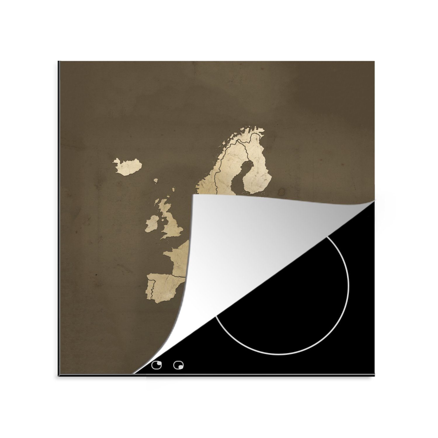 MuchoWow Herdblende-/Abdeckplatte Karten - Europa - Jahrgang - Grenzen, Vinyl, (1 tlg), 78x78 cm, Ceranfeldabdeckung, Arbeitsplatte für küche
