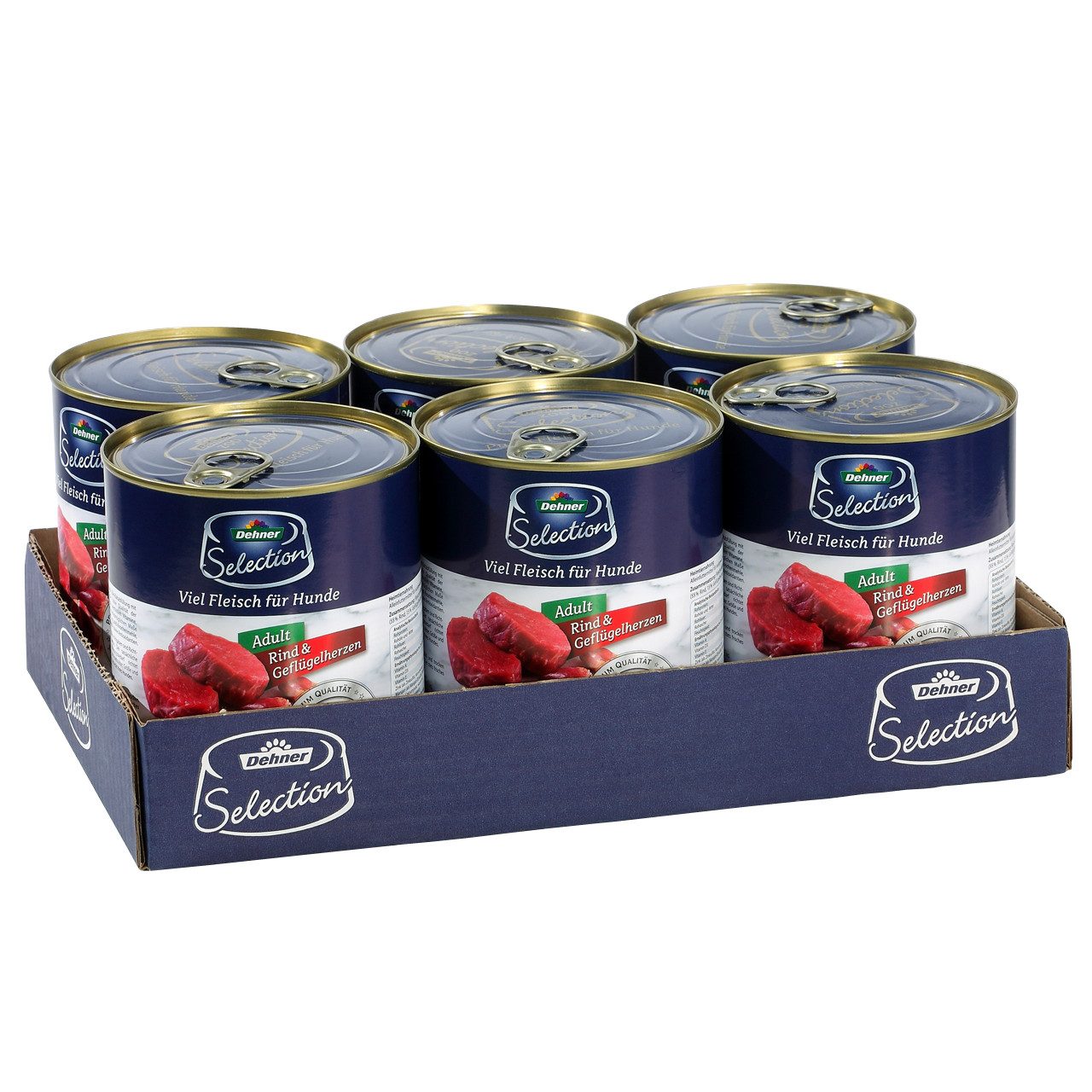 Dehner Premium Adult, versch. Sorten, 6 x 800 g Dose, getreidefrei Rind, Nassfutter für: Hunde, Nassfutter für ausgewachsene Hunde