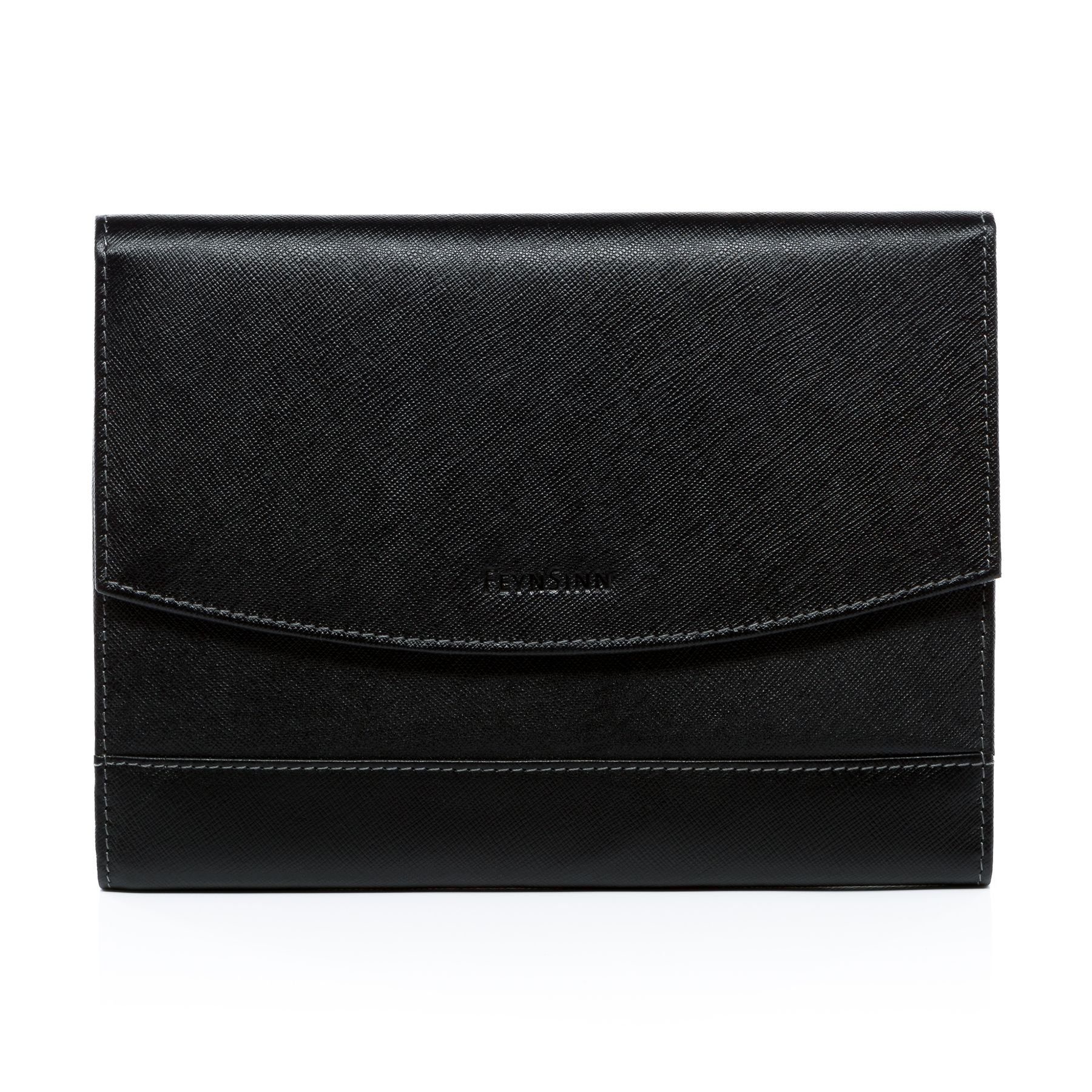 FERGÉ Bauchtasche echt Leder Organizer groß Ledertasche schwarz-A5 TODD, Dokumentenmappe Echtleder für Damen & Herren, Schreibmappe schwarz