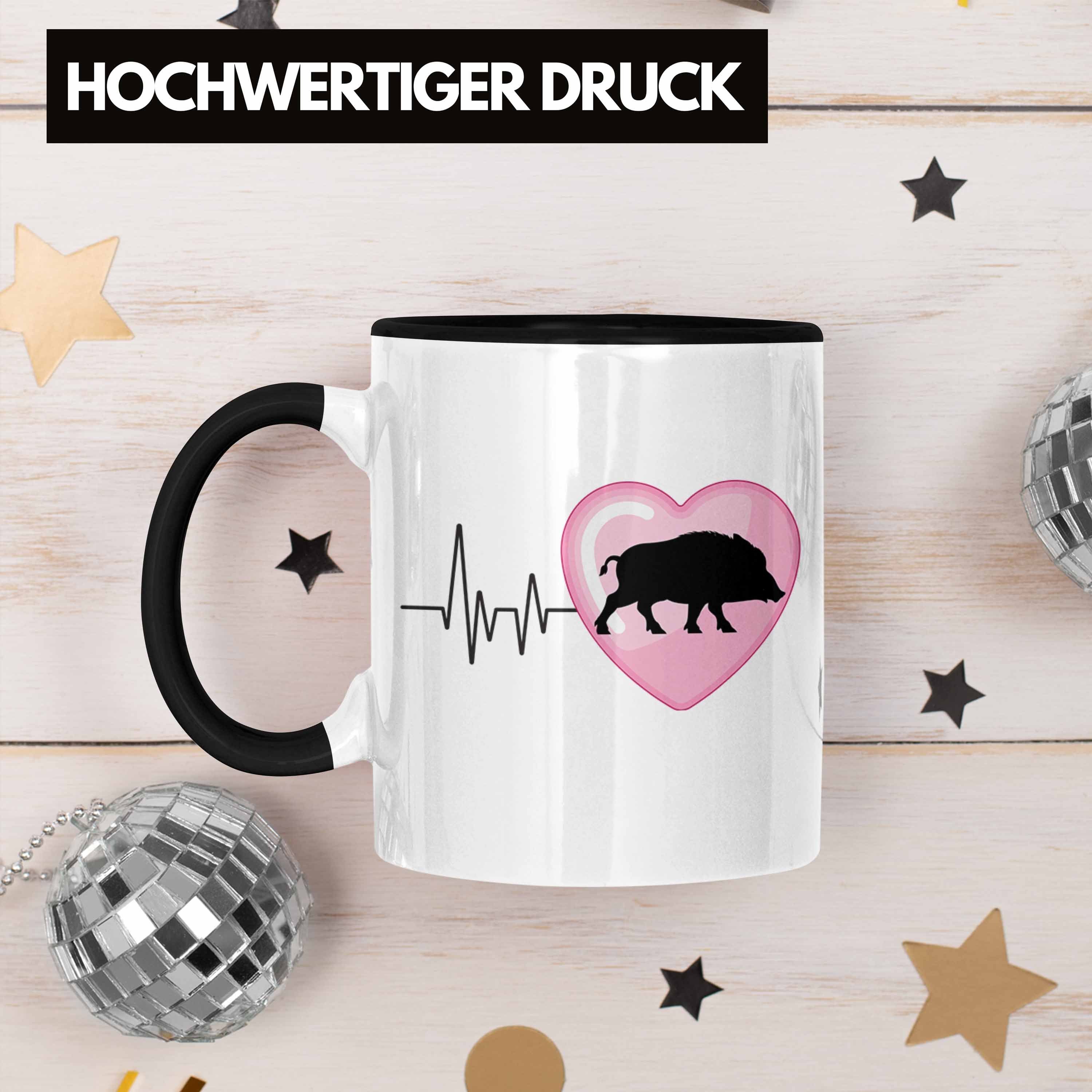 Trendation Jäger Hobby Jagd Tasse - Trendation Herzschlag Tasse für Geschenk Schwarz Wilschwein