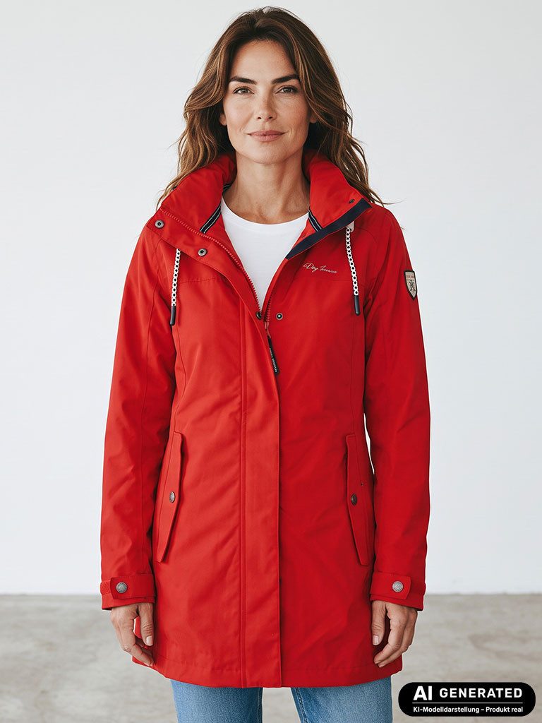 Dry Fashion Funktionsmantel Leer Damen Funktionsjacke Wasserdicht - Outdoor-Jacke Mantel Winddicht Atmungsaktiv, Verschweißte Nähte, Verstellbare und abnehmbare Kapuze