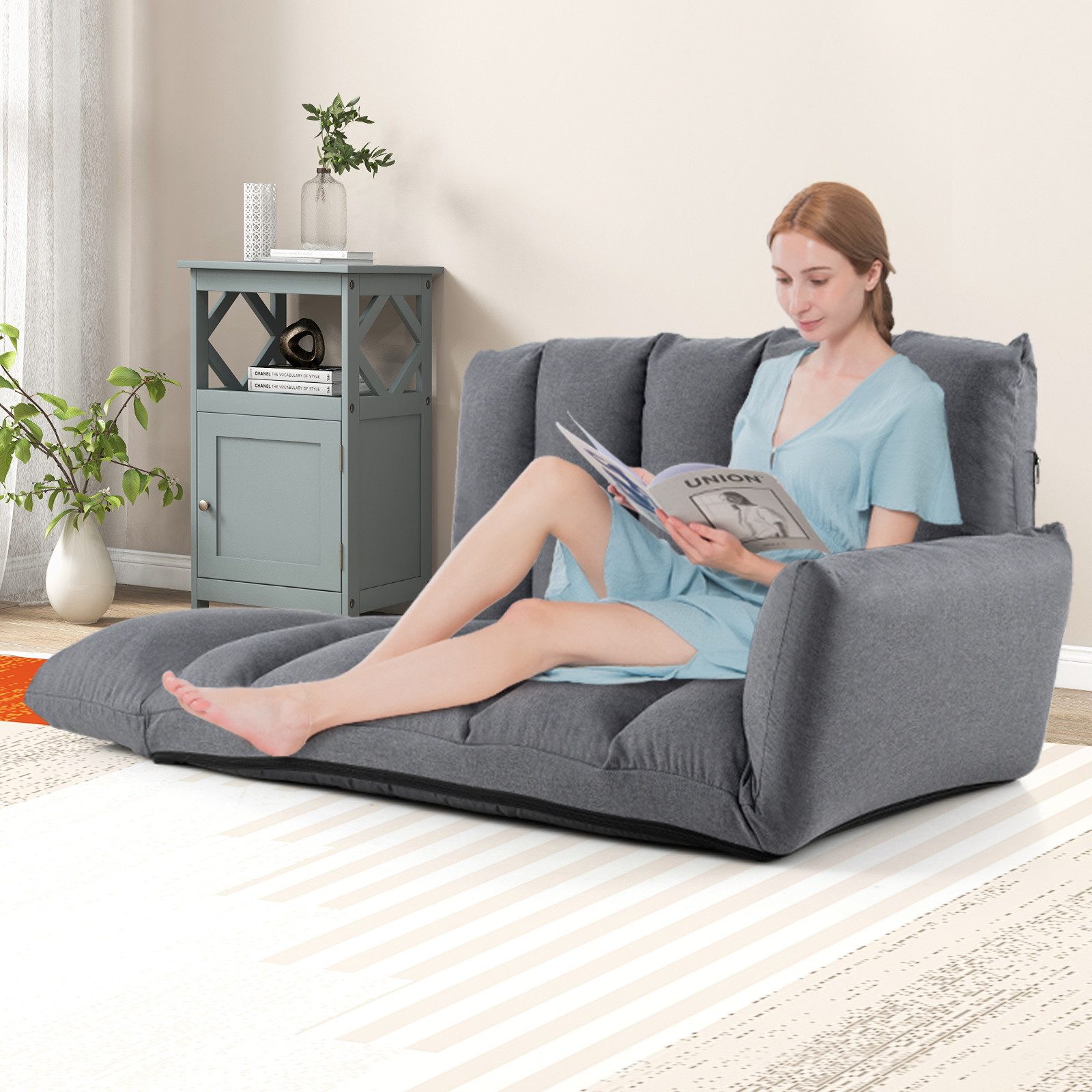 COSTWAY Schlafsofa, Bodensofa mit verstellbarer Rückenlehne & Armlehnen, klappbar
