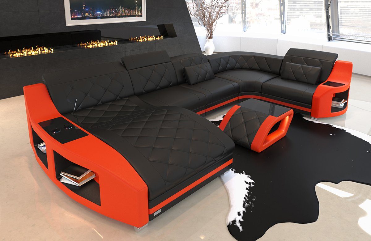 Sofa Dreams Wohnlandschaft »Swing - U Form Ledersofa«, Couch, mit LED,  wahlweise mit Bettfunktion als Schlafsofa, Designersofa