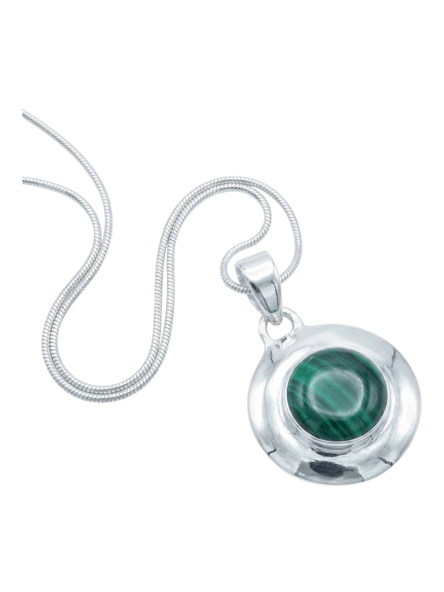 Kette mit Anhänger ZABALA rund aus 925 Silber mit Malachit