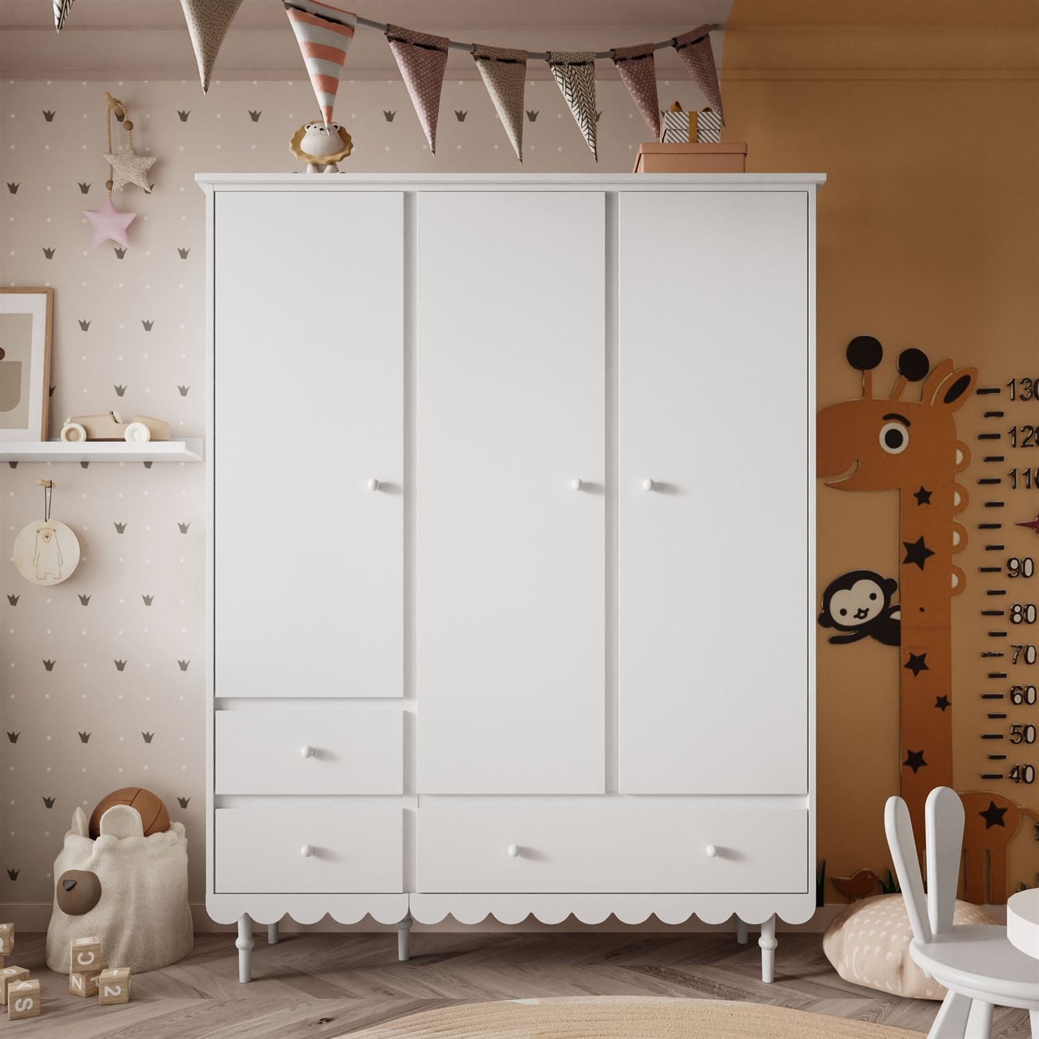 Lookway Kinderkleiderschrank BABUSHKA Dreitüriger Kleiderschrank mit Schubladen.