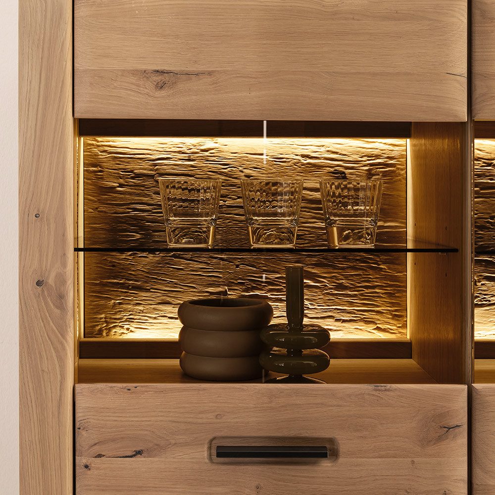Lomadox Vitrine ANCONA-05 Vitrinenschrank, Eiche teilmassiv geölt