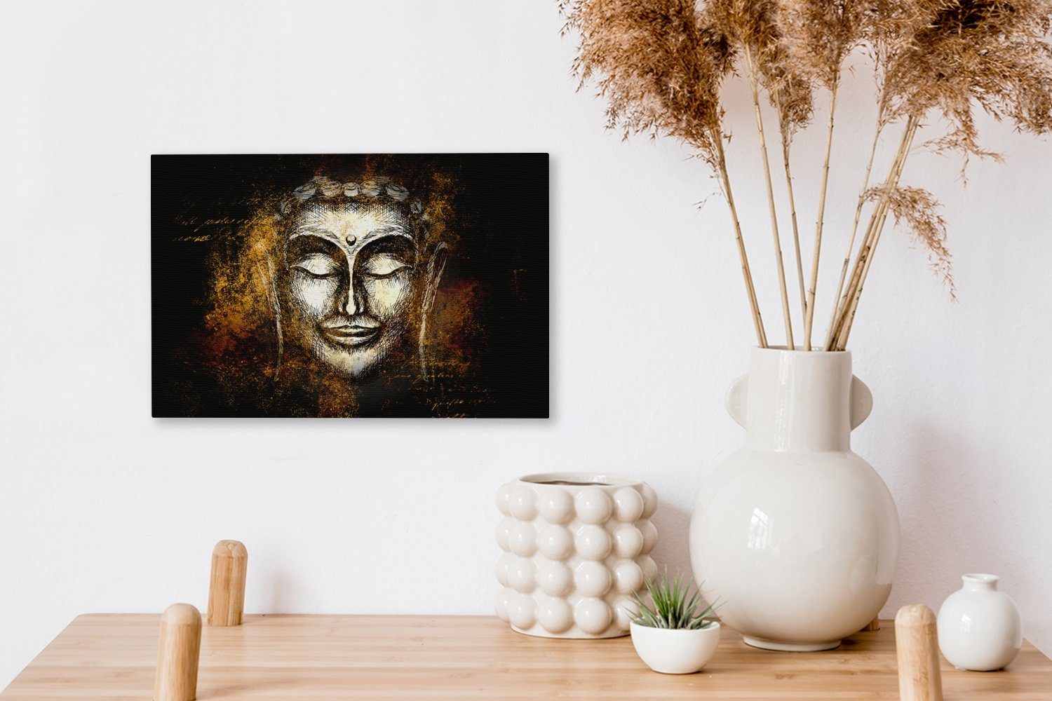 Leinwandbild cm 30x20 Gold, - (1 Aufhängefertig, Wanddeko, St), - Gesicht OneMillionCanvasses® Leinwandbilder, Buddha Wandbild