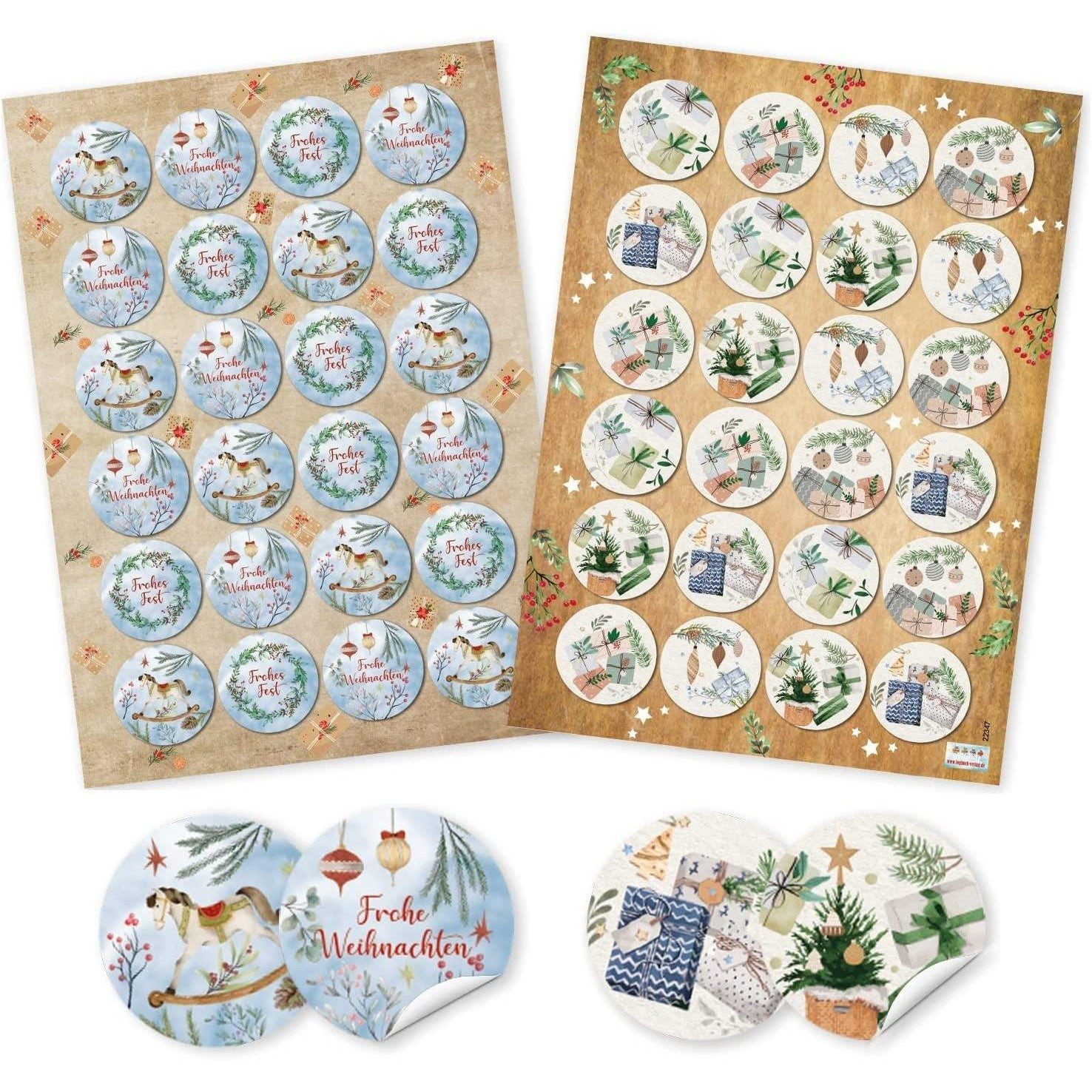 Logbuch-Verlag Aufkleber 2 x 24 Sticker Weihnachten selbstklebend - Geschenke Aufkleber Ø 4 cm