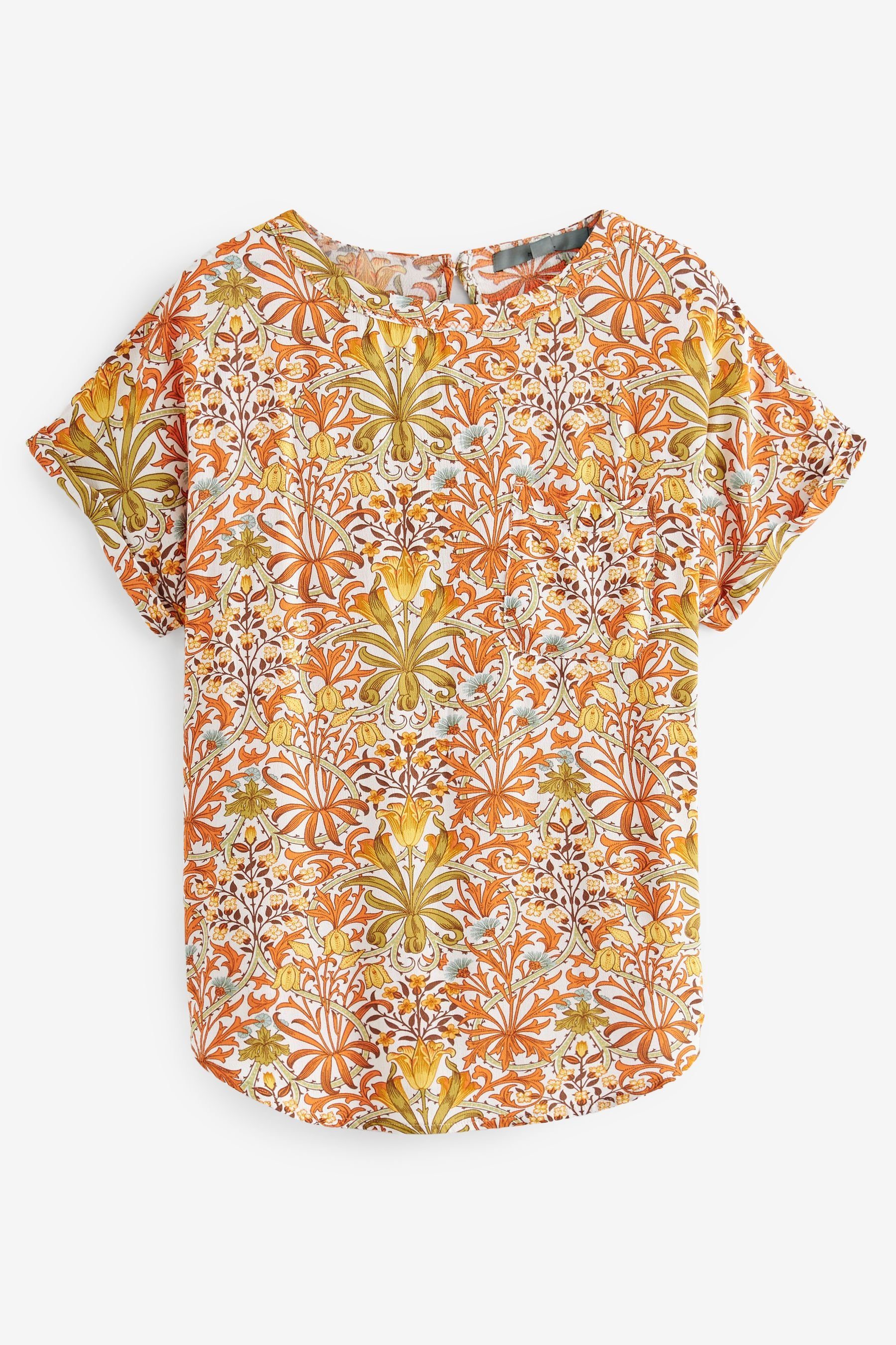 Next T-Shirt T-Shirt mit Tasche + abgerundetem Saum, Kurzgröße (1-tlg) Morris & Co. Woodland Weeds