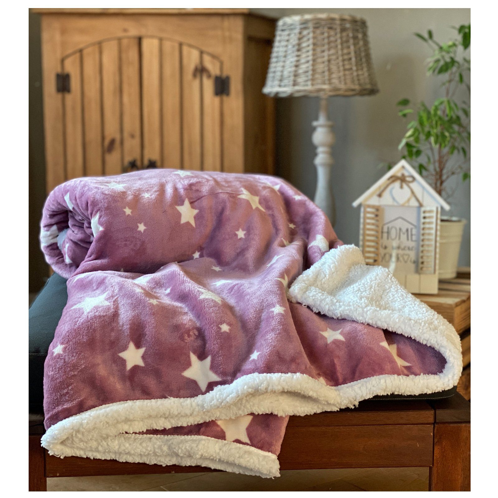 Wohndecke Soft Flanell Sterne Kuscheldecke mit Sherpa Fell, heimtexland, So günstig online kaufen