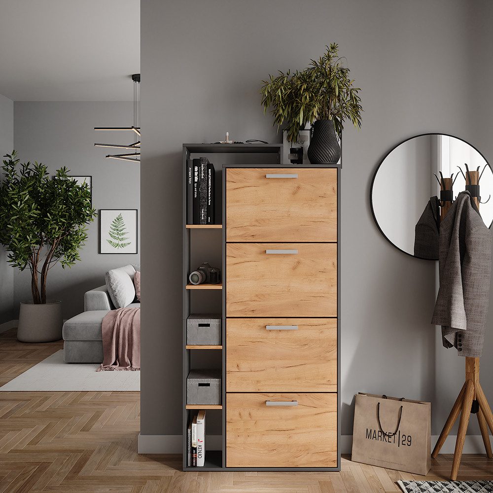 Vicco Schuhkipper Orlando, Goldkraft Eiche/Anthrazit, 80 x 166.1 cm mit 4 Fächern