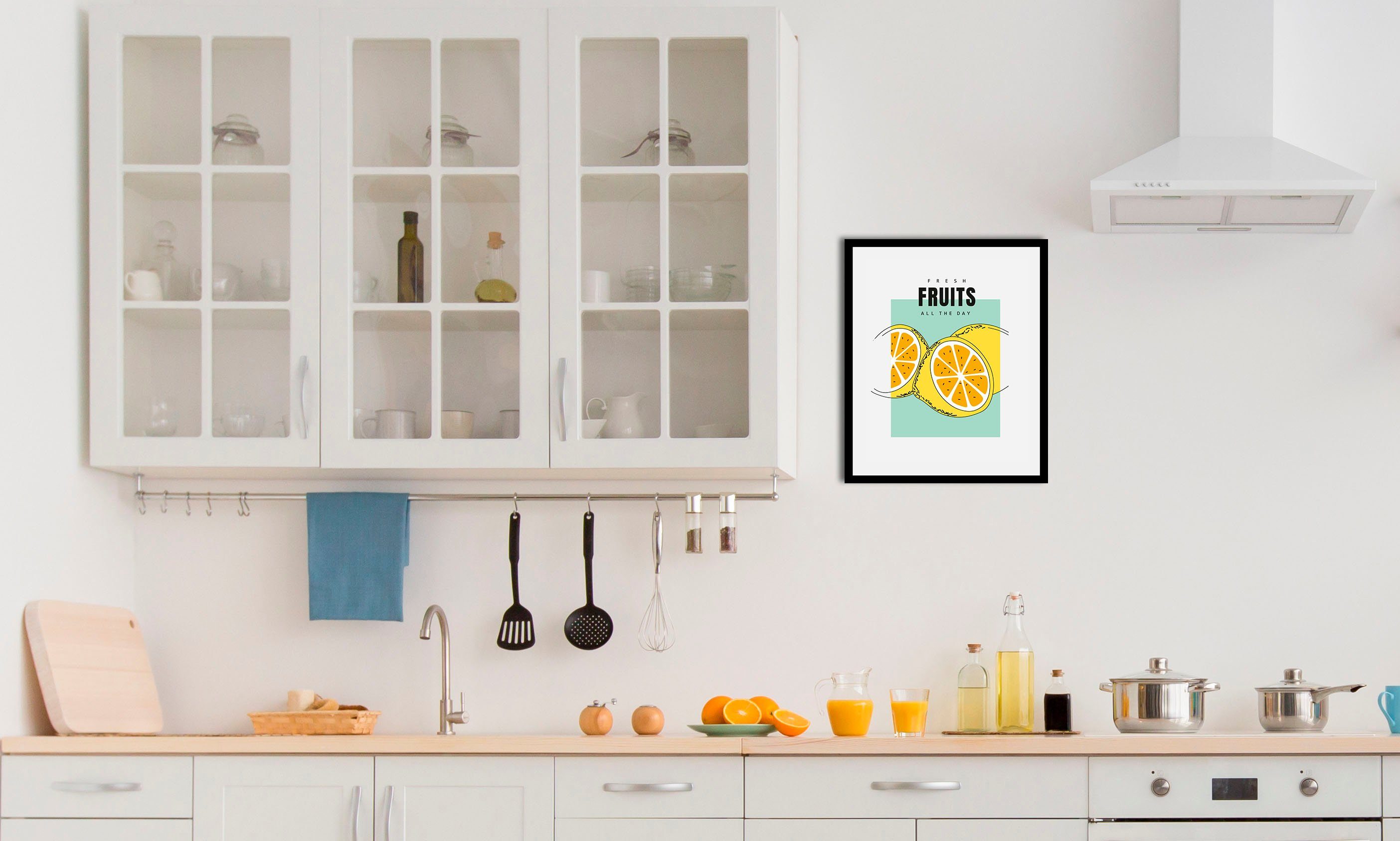 queence Bild Fresh Fruits, Abstrakt, Essen, Kunst, Lebensmittel, Obst, Obst Bilder, Schriftzug (1 St), gerahmt