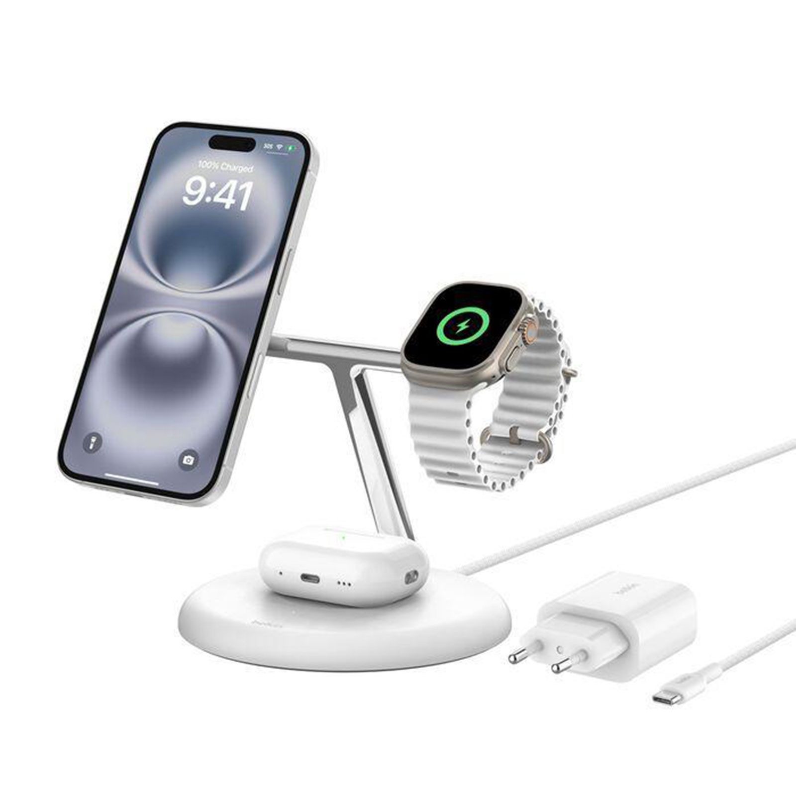 Belkin WIZ023vfbk-APL Ladestation (3-in-1 Ladestation mit Magnetismus und Qi2, 15W)