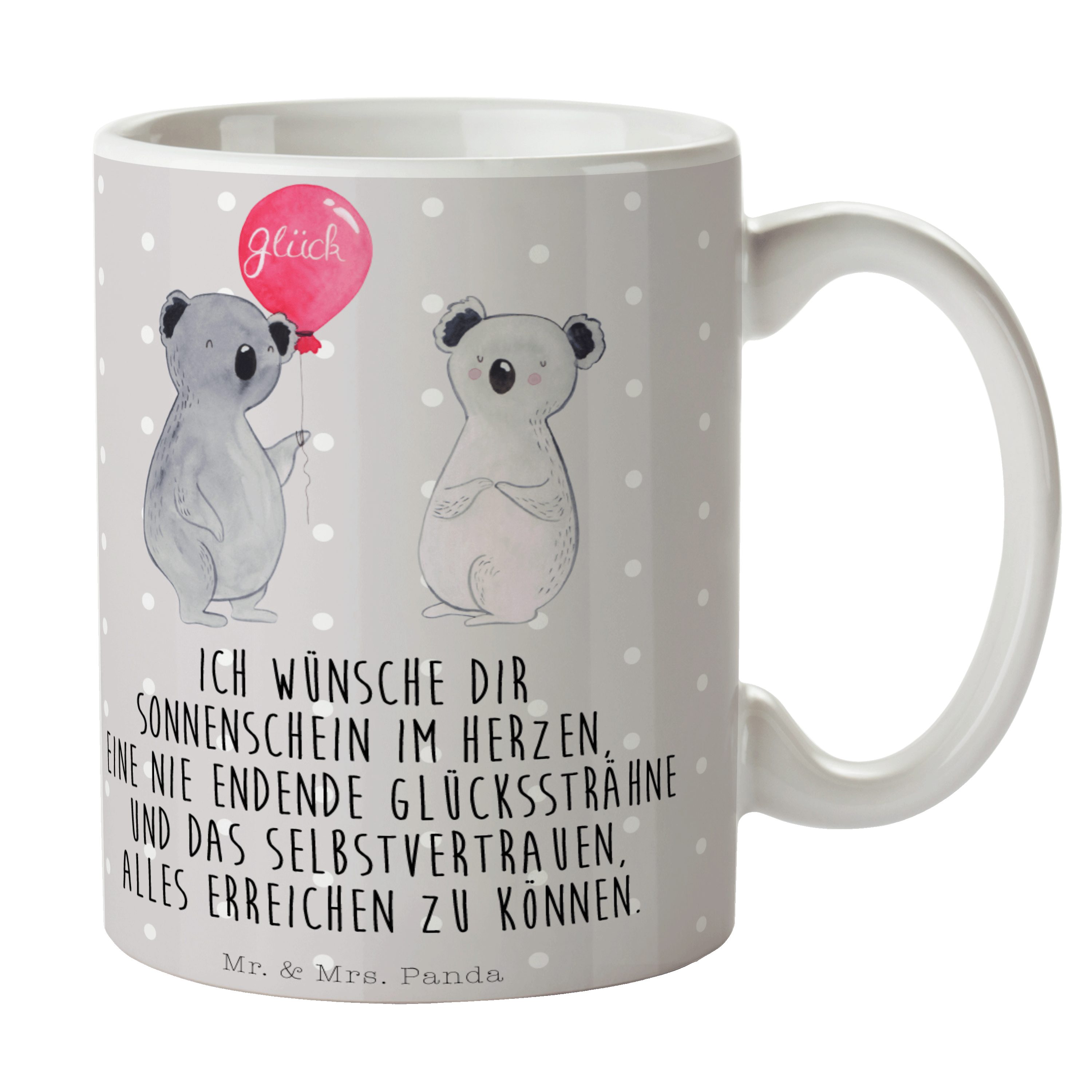 Mr. & Mrs. Panda Tasse Koala Luftballon - Grau Pastell - Geschenk, Teetasse, Tasse, Kaffeebe, Keramik