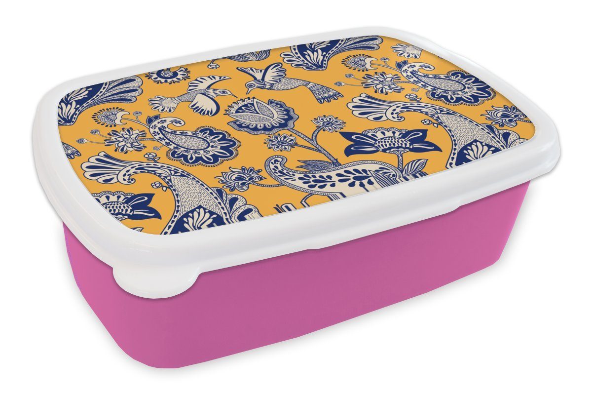 MuchoWow Lunchbox Dschungel - Design - Vogel - Kolibri, Kunststoff, (2-tlg), Brotbox für Erwachsene, Brotdose Kinder, Snackbox, Mädchen, Kunststoff rosa