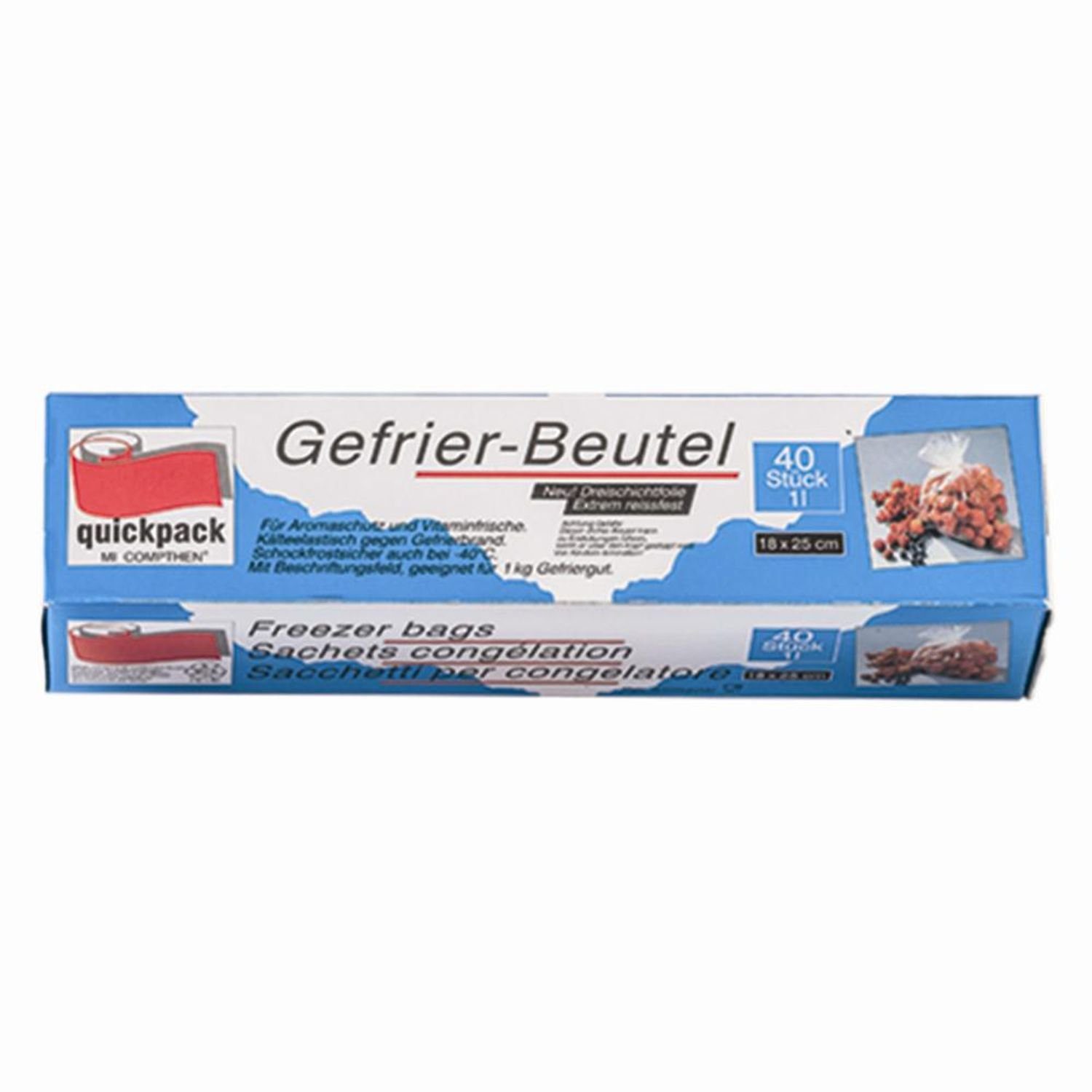 QuickPack Gefrierbeutel Gefrierbeutel 1,0 l, 40 Stück, 18 x 25 cm in Faltschachtel