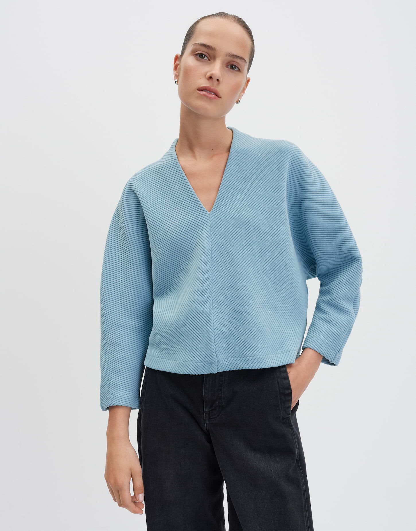 someday Sweatshirt UFINE Regular mit Rippstruktur Lockeres Sweatshirt mit 3/4 Fledermausärmeln und Rippstruktur