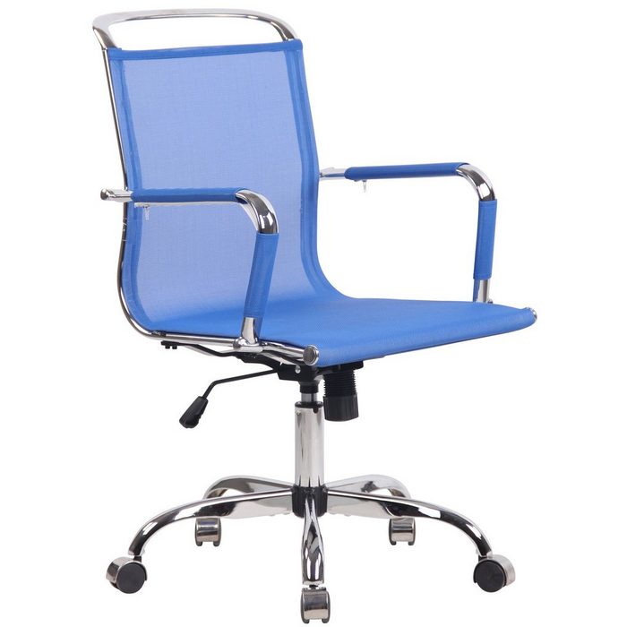 TPFLiving Bürostuhl Barney mit bequemer ergonomisch geformter Rückenlehne (Schreibtischstuhl Drehstuhl Chefsessel Bürostuhl XXL) Gestell: Metall chrom - Sitzfläche: Netzbezug blau