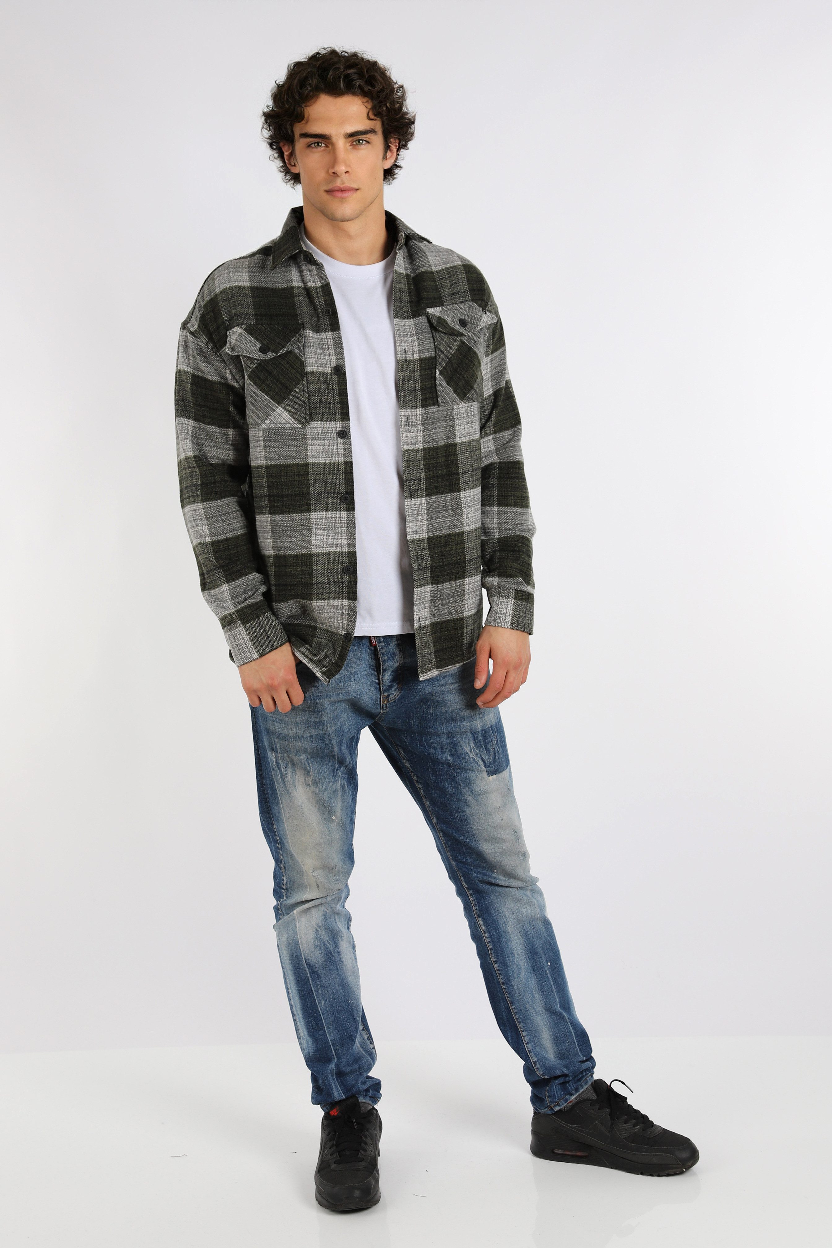 Megaman Jeans Flanellhemd Herren Holzfällerhemd Flanellhemd Kariert Freizeithemd Jacke Regular Langarm Kentkragen Holzfäller