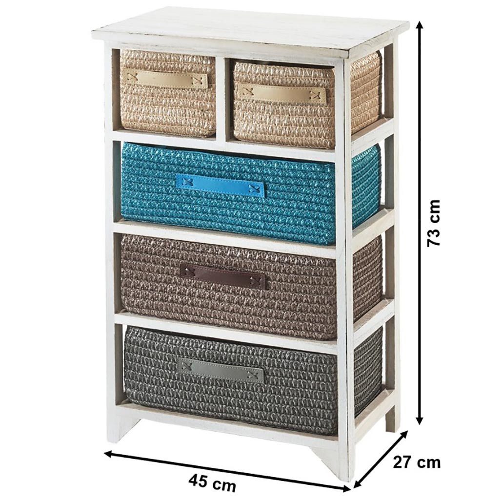 Kobolo Regal Holzregal white washed mit 5 Schubfächern günstig online kaufen