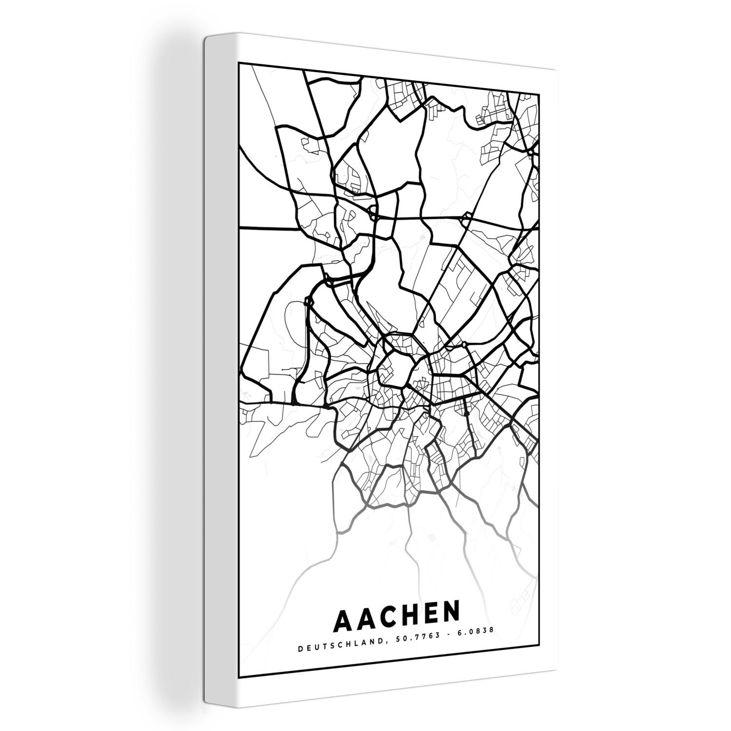 OneMillionCanvasses® Leinwandbild Aachen - Karte - Stadtplan - Karte, (1 St), Leinwandbild fertig bespannt inkl. Zackenaufhänger, Gemälde, 20x30 cm