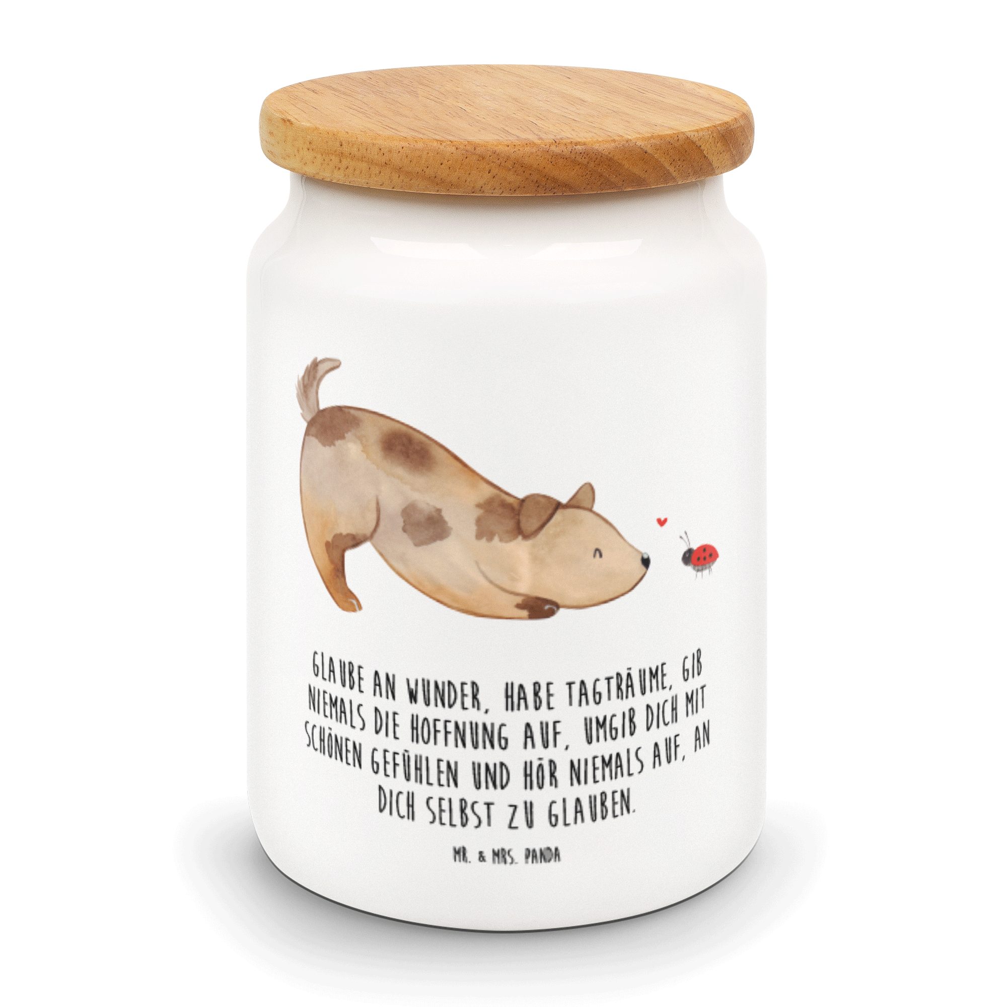 Geschenk, Hund Keramik, Panda Mrs. Hundespruch, Marienkäfer & - Mr. (1-tlg) - Aufbe, Vorratsdose Weiß Tierliebhaber,