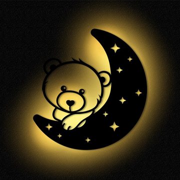 Namofactur LED Nachtlicht Wandlampe Kinderzimmer Kinder Nachtlicht Teddy Mond I MDF Holz, LED fest integriert, Warmweiß
