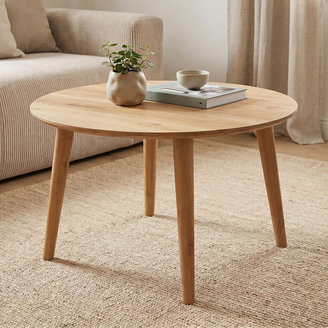 skølm Couchtisch Mjölnir aus Eiche Massivholz (Natur geölt), Wohnzimmertisch Ø70 cm, auch in oval erhältlich