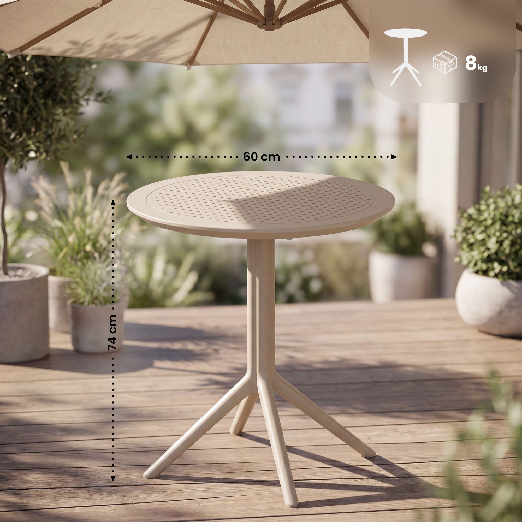 furnicato Gartentisch Klapptisch Sky 60x60x74 cm taupe (1-St)