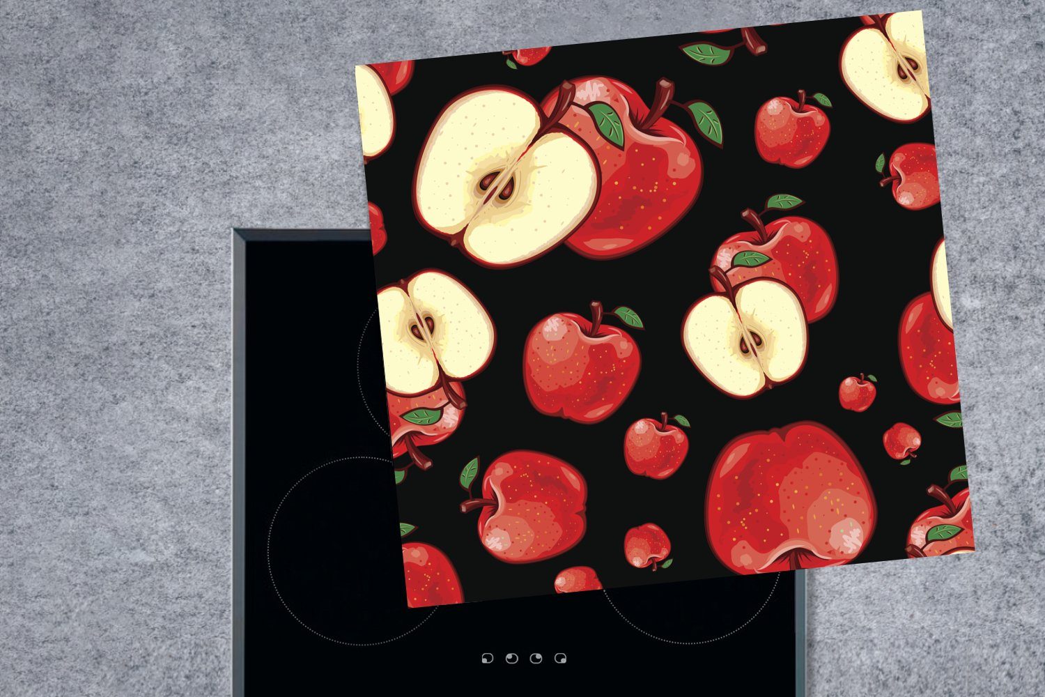 Äpfeln, Arbeitsplatte Herdblende-/Abdeckplatte 78x78 mit eines Ceranfeldabdeckung, (1 MuchoWow für cm, Illustration küche Vinyl, Musters tlg),