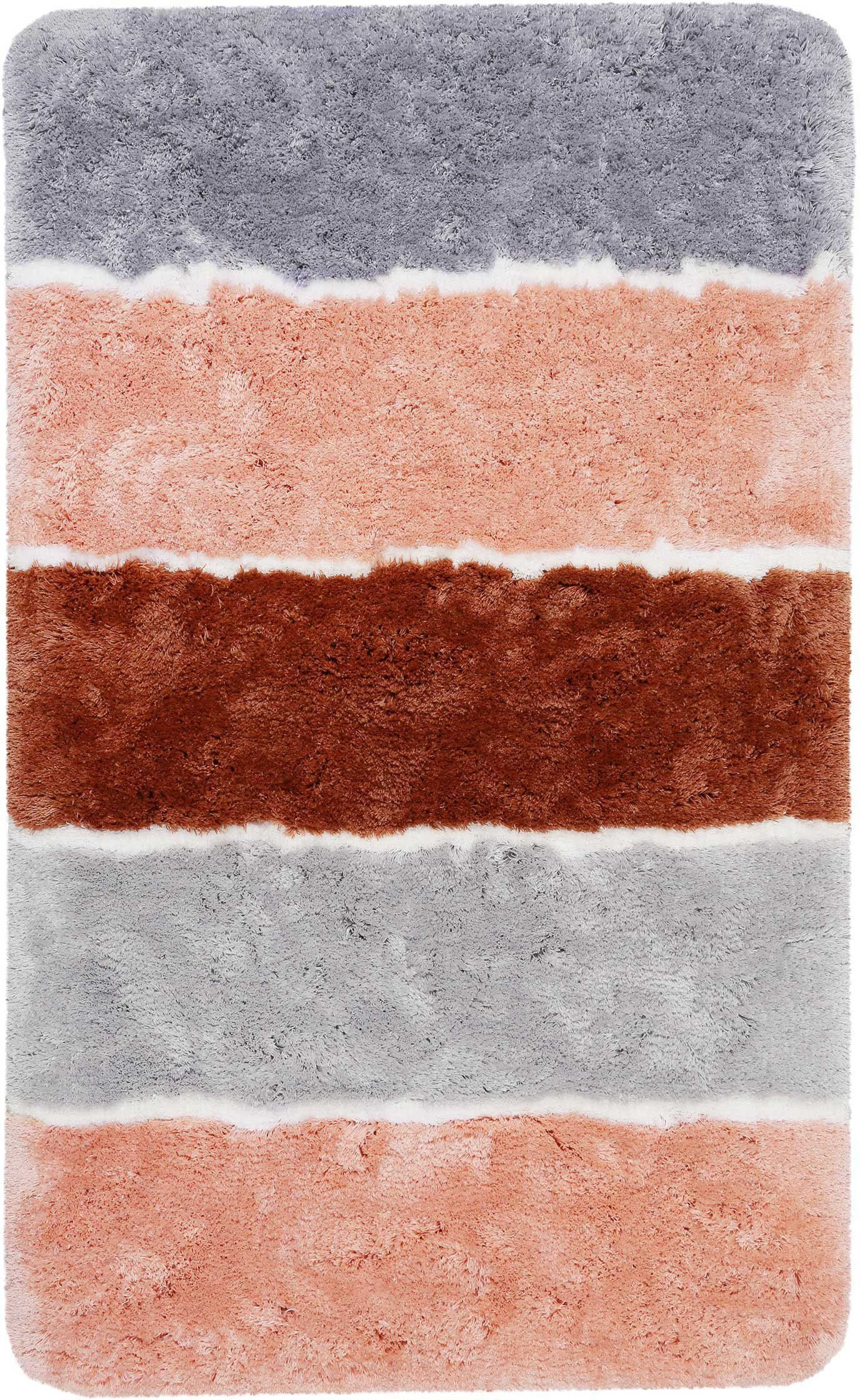 Homie Living Badematte Rio Marina, Höhe 30 mm, rutschhemmend beschichtet, schnell trocknend, fußbodenheizungsgeeignet, Polyester, rechteckig, flauschiger Badteppich, modern gestreift, waschbar, Badezimmerteppich