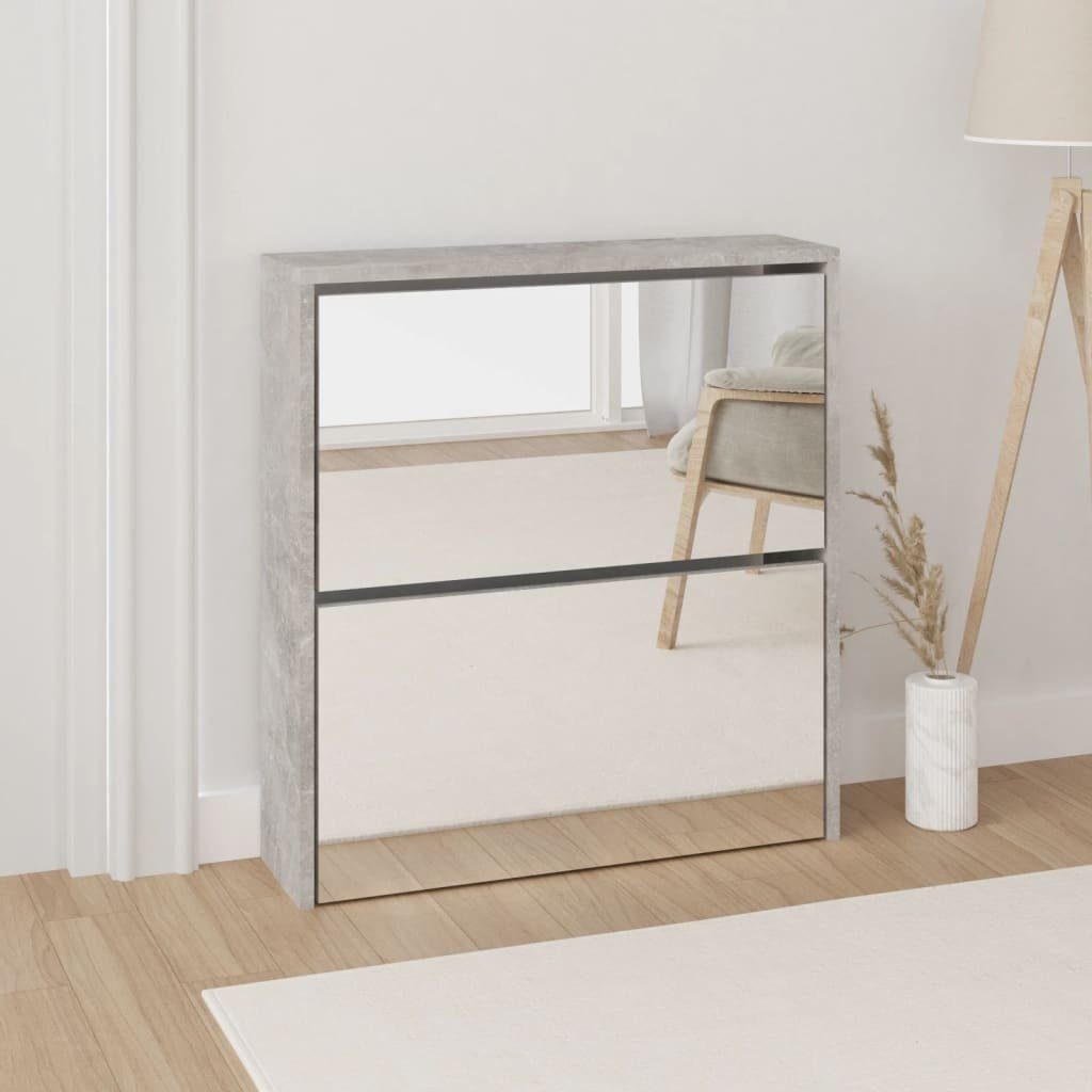 furnicato Schuhschrank mit Spiegel 2 Fächer Betongrau 63x17x67 cm | Schuhschränke