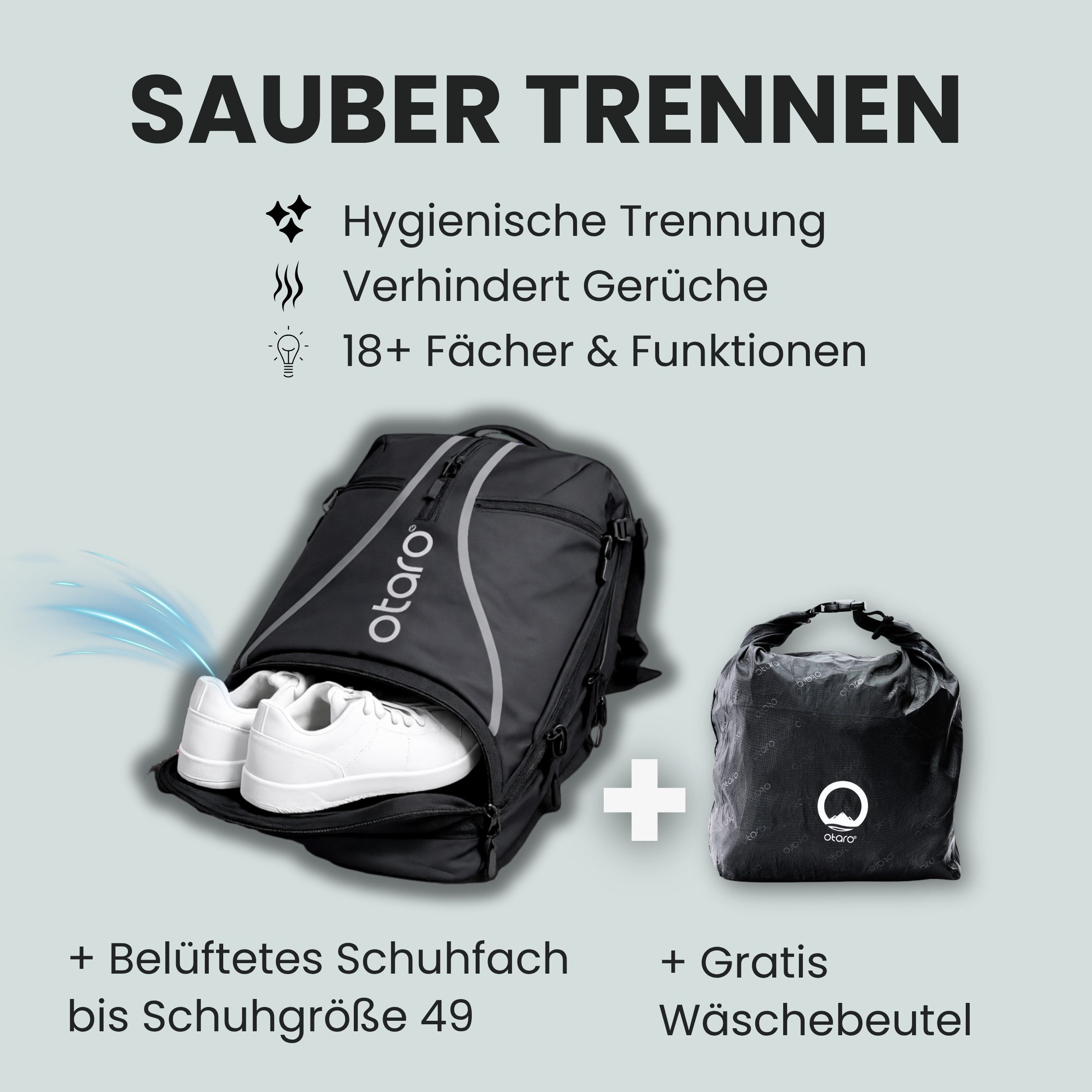 Otaro Tennisrucksack mit Schuhfach, Tennistasche für 2 Schläger, Schlägertasche, 42L (Perfekt durchdacht für die gesamte Ausrüstung, mit Thermo-Schlägerfach, Laptopfach & isoliertem Getränkefach), wasserabweisende Tennis Tasche für Herren & Damen