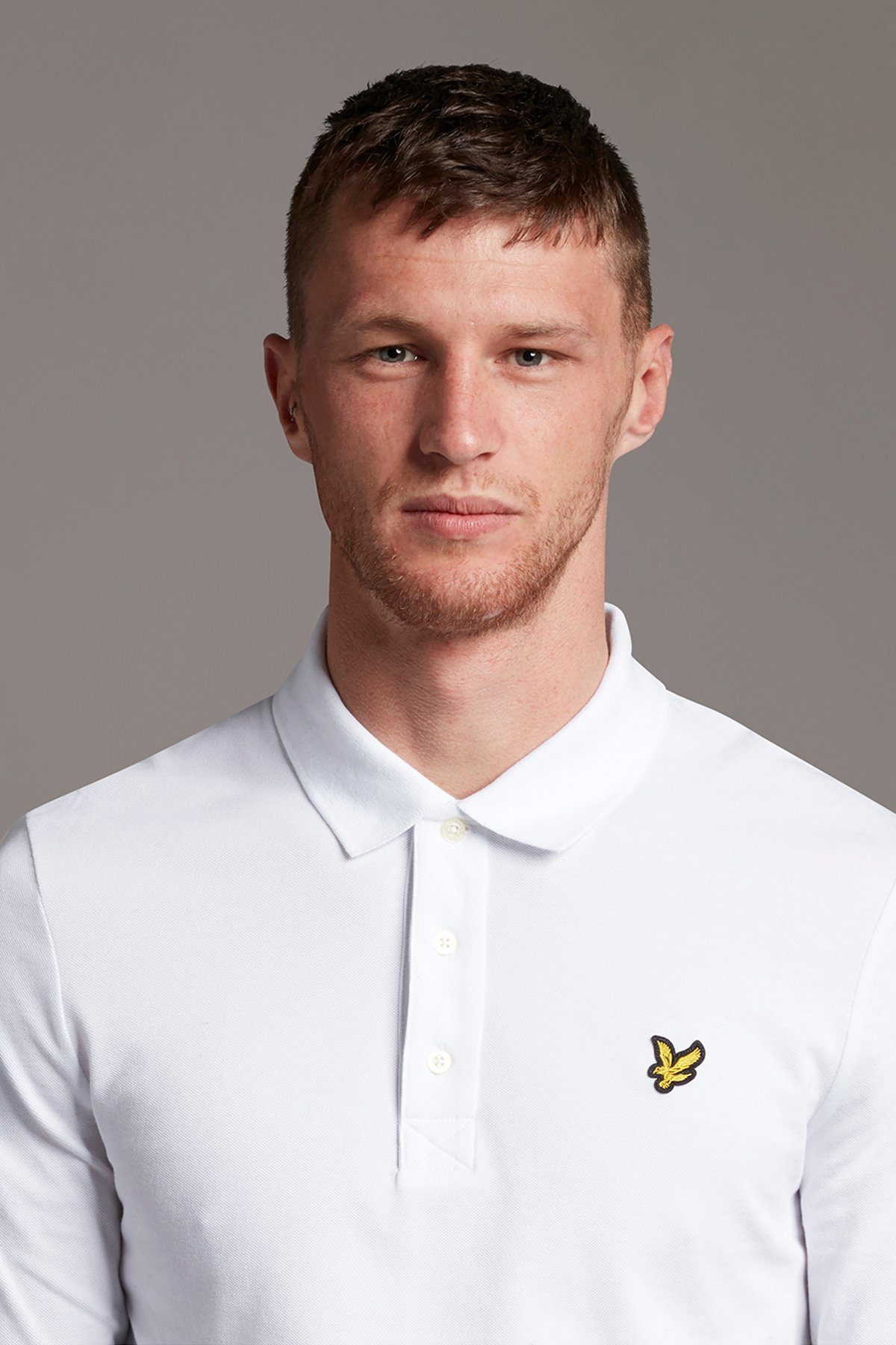 Lyle Scott & Langarm Weiß Langarm-Poloshirt Mit