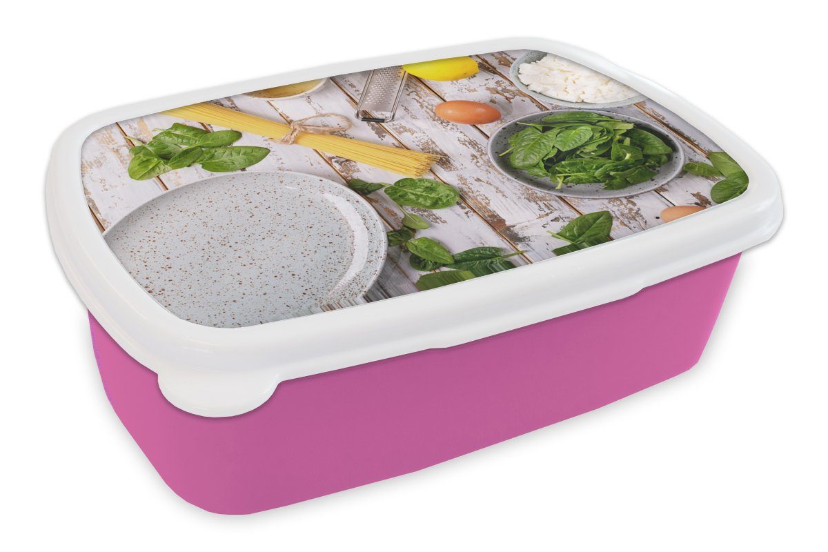 Neue Ankunft!! MuchoWow Lunchbox Nudeln - Kräuter für (2-tlg), - Kunststoff, Brotdose Brotbox Erwachsene, Mädchen, Küche, rosa - Kinder, Kunststoff Ei Zitrone Snackbox, 