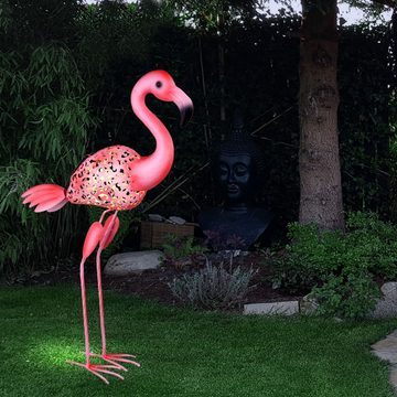 etc-shop LED Dekofigur, LED-Leuchtmittel fest verbaut, 2x LED Außen Solar Steh Leuchten Erdspieß Stand Deko Flamingo