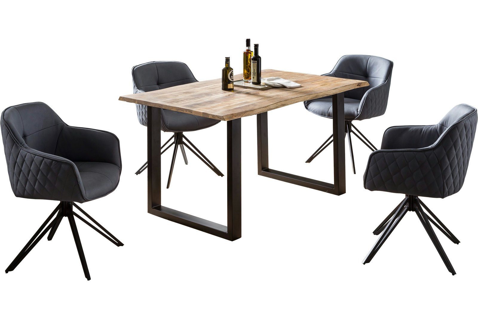 SAM® Essgruppe Jasov, Mangoholz, Baumkante + massiv, aus Stühle 4 Metall U-Gestell