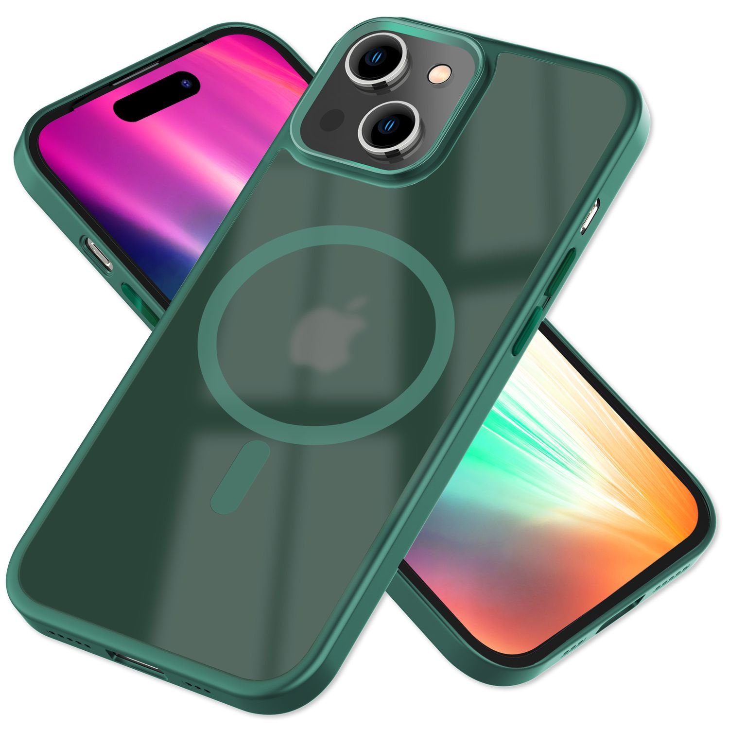 Nalia Smartphone-Hülle Apple iPhone 15 15,5 cm (6,1 Zoll), Matte Hybrid Hülle / MagSafe Funktion / Fallschutz Rahmen / Hard Cover