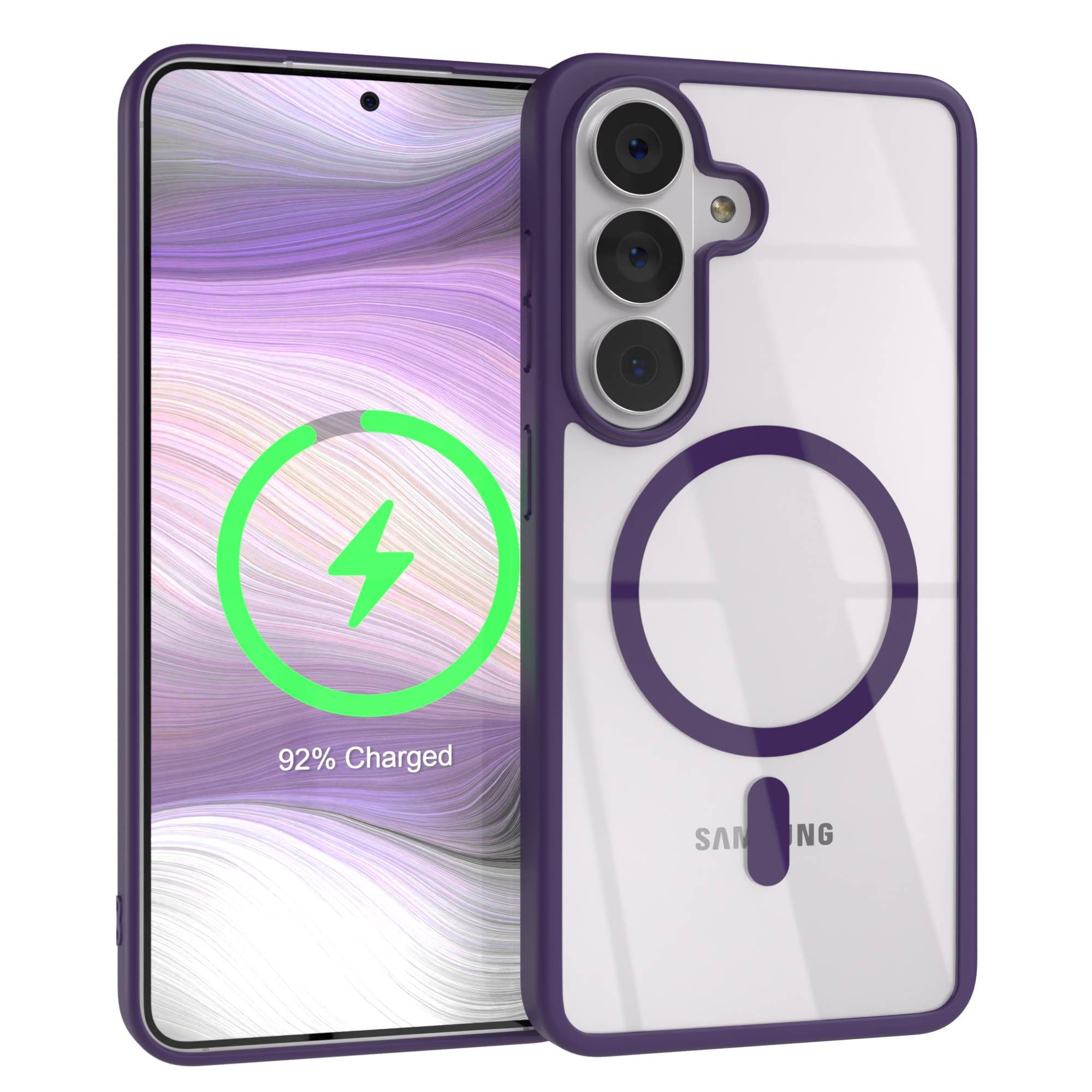 EAZY CASE Handyhülle Transparente Hülle mit MagSafe Samsung Galaxy S26 6,3 Zoll, Hülle mit Kameraschutz, Smart Case kompatibel mit Magsafe, Violett