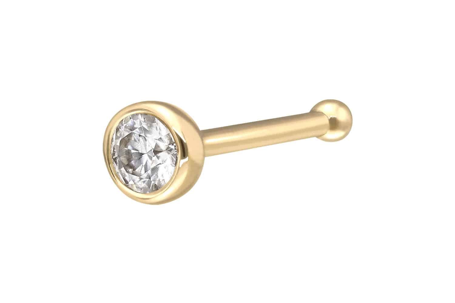 Nasenpiercing 14/18 Karat Gold Nasenstecker Pin RUNDER MOISSANIT