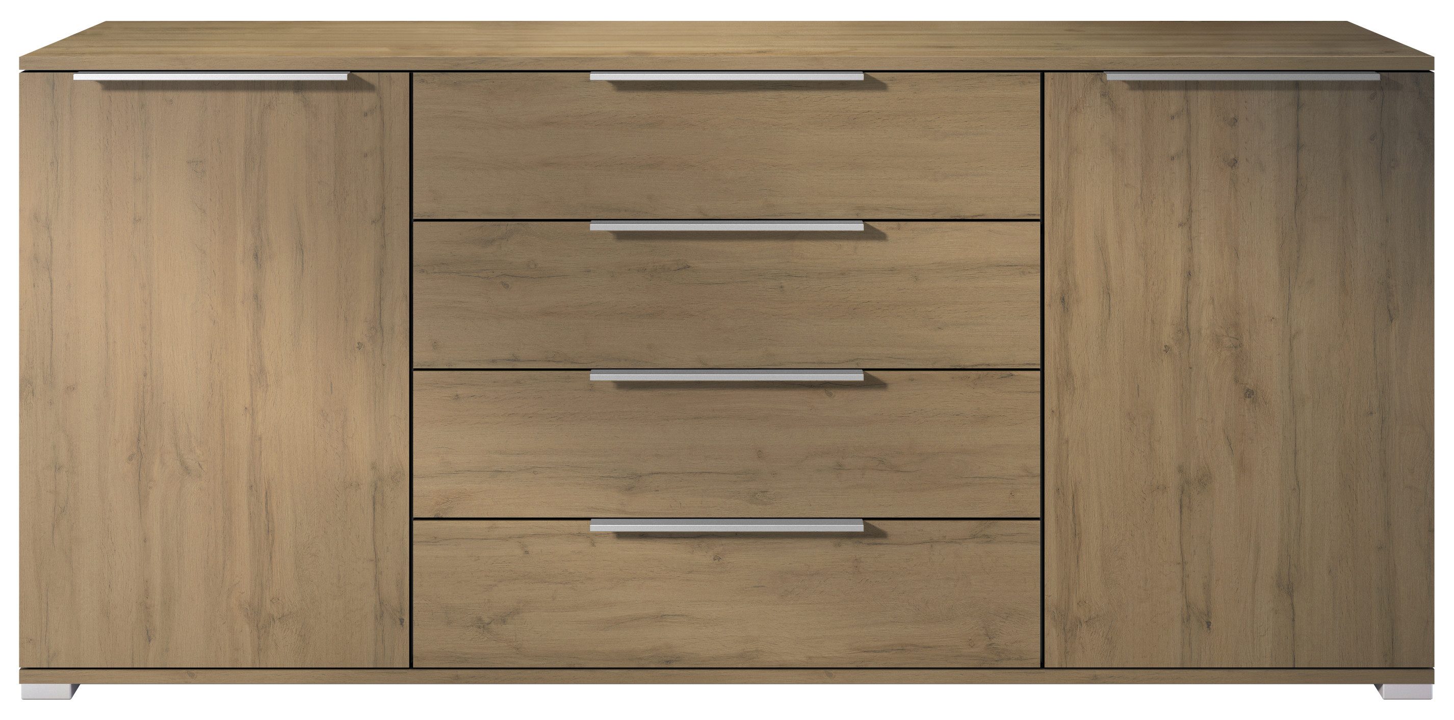 Vladon Sideboard Linio V2 (Moderne Kommode, mit 2 Türen & 4 Schubladen), Eiche Evoke/Eiche Evoke, 166,5 x 75,5 x 35 cm (BxHxT)