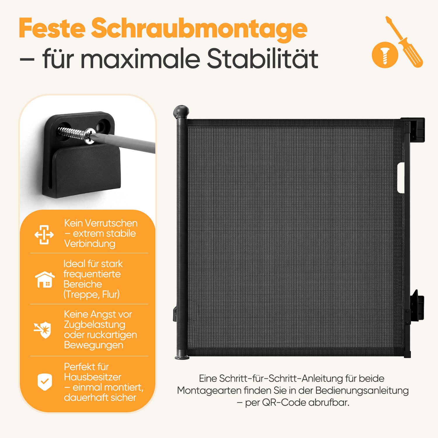 Sekey Treppenschutzgitter Treppenschutzgitter ausziehbar Absperrgitter Hund Kinder Schutzgitter (1 St), 0–150 cm Schwarz, 1 Stück, mit Bohren, geeignet für Inne – Bild 5 von 5