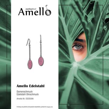 Amello Paar Ohrhänger Amello Ohrringe Edelstahl Ohrhänger Oval (Ohrhänger), Damen Ohrhänger Oval Edelstahl (Stainless Steel), silberfarben, rosa