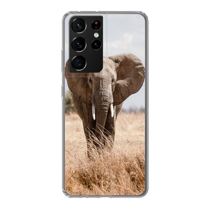 MuchoWow Handyhülle Einschüchternder Elefant geht auf die Kamera zu Phone Case Handyhülle Samsung Galaxy S21 Ultra Silikon Schutzhülle