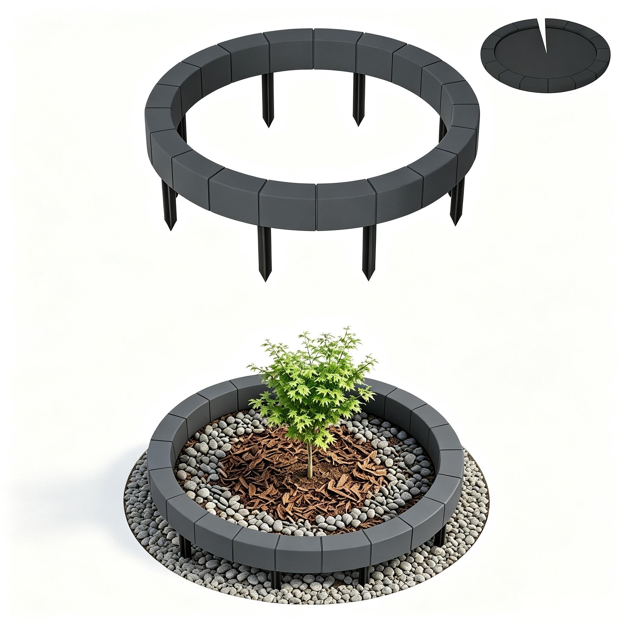 FIVMEN Beetumrandung Baumringin Steinoptik Baumscheibe aus PP Baumkante Höhe 23cm, für Garten & Landschaftsgestaltung, Anthrazit/Grau