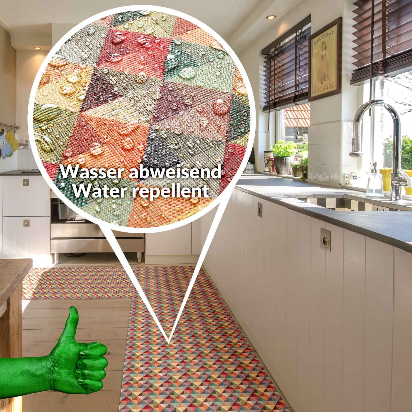 ANRO Küchenläufer RANNA Hochwertig Küchenteppich Teppich Textil, Eckig, Bodenläufer 100x65cm Rauten Bunt pflegeleicht