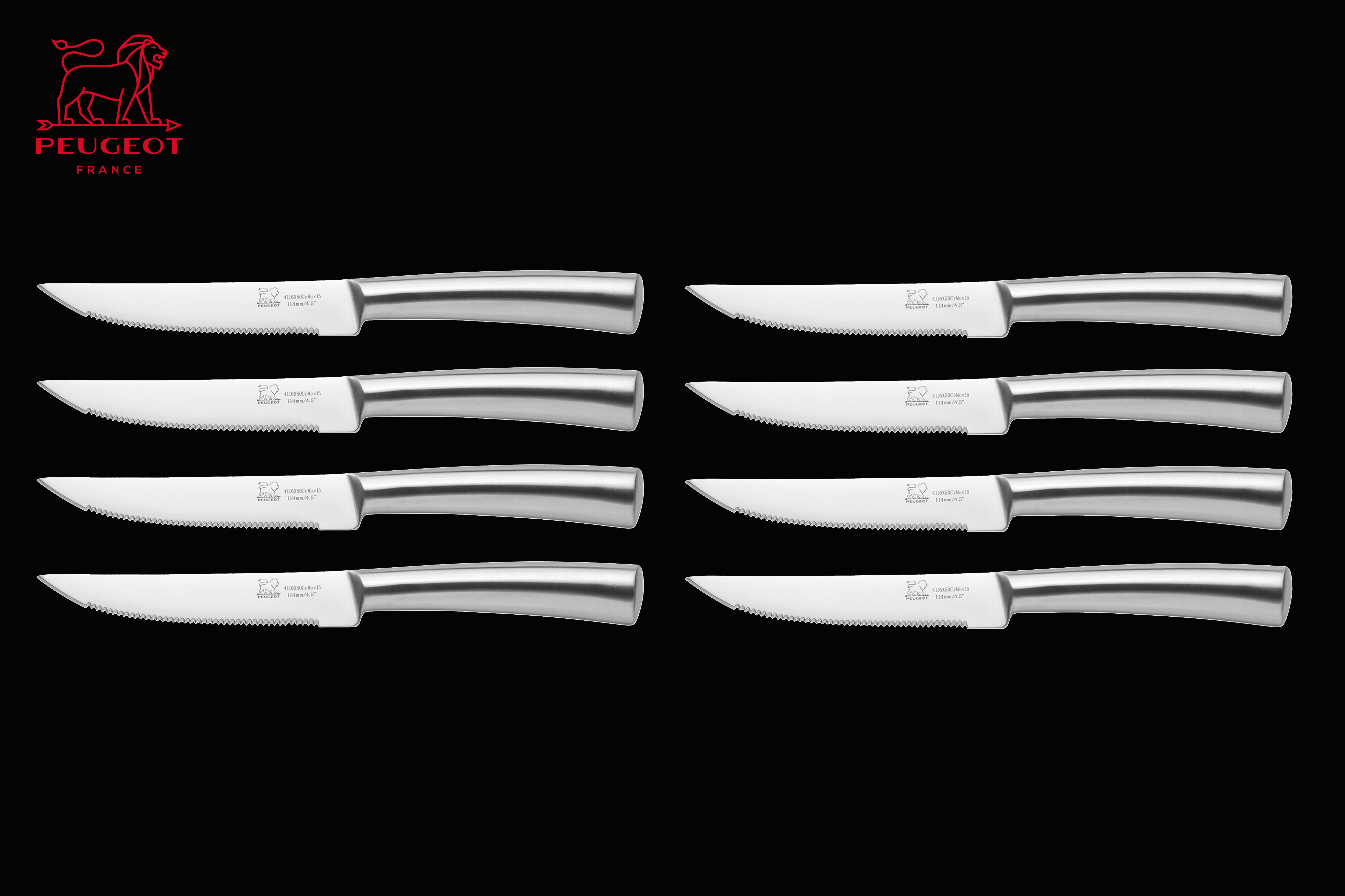 PEUGEOT Steakmesser Steakmesser (8 Stück), Klinge: Chrom-Molybdän-Vanadium-Stahl, Griff: Edelstahl