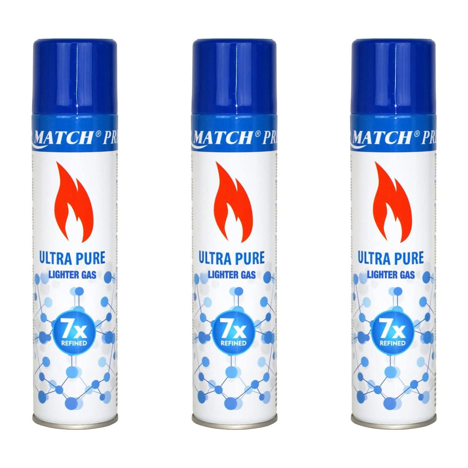 Silver Match Feuerzeug Feuerzeuggas Ultra Pure, 300ml (3-St), Butangas, Nachfüllgas, für Flammbierbrenner, Feuerzeuge